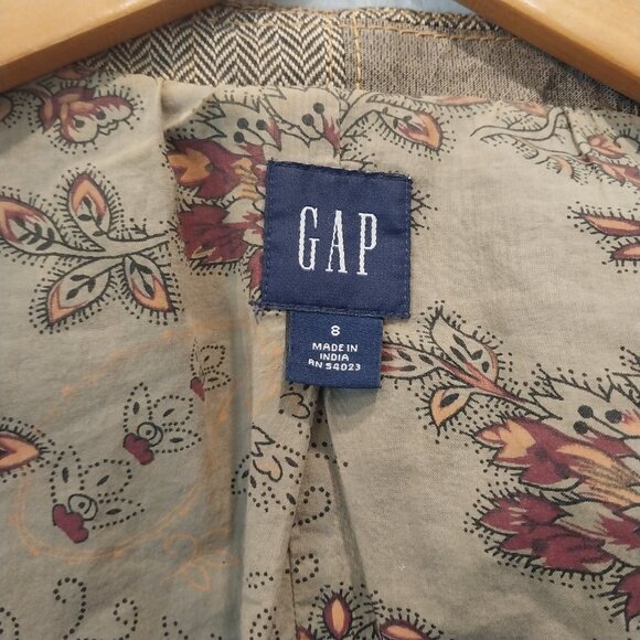 Vintage GAP Jacket Womans 8 Brown Houndstooth Plaid Patchwork Blazer Y2K Cotton. - Picture 8 of 16